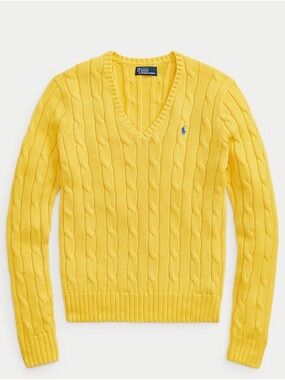 Polo Ralph Lauren Cable-Knit Cotton V-Neck Sweater Trainer Yellow Small